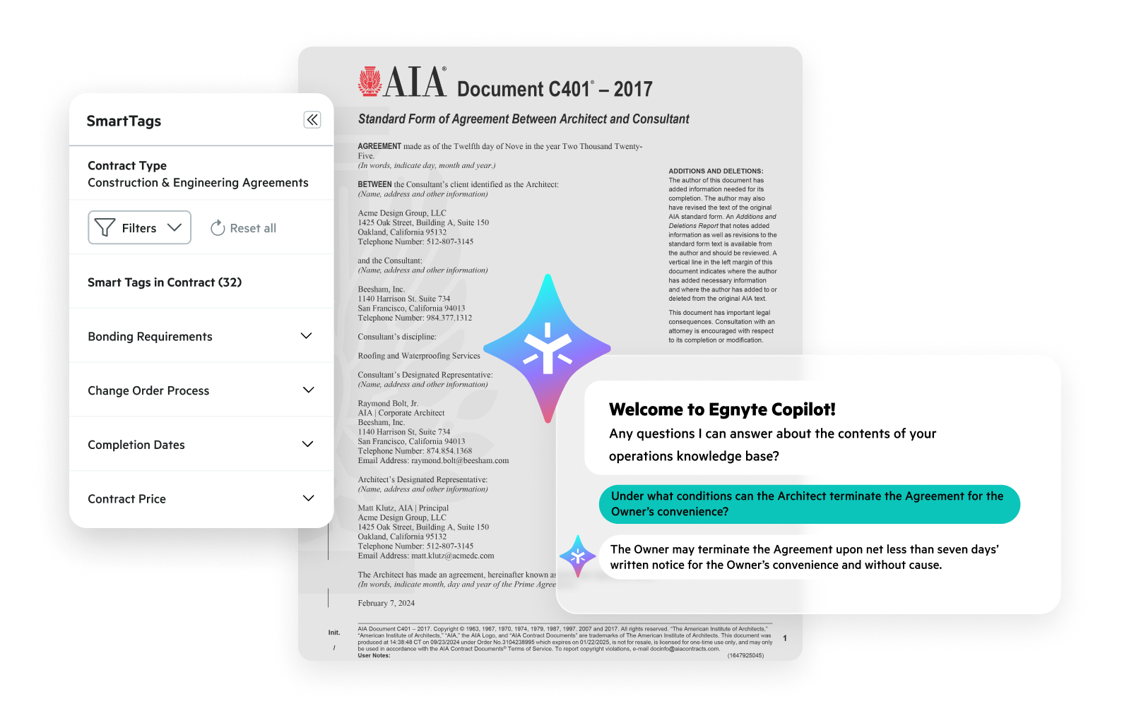 Egnyte Copilot analyzing construction contract clauses