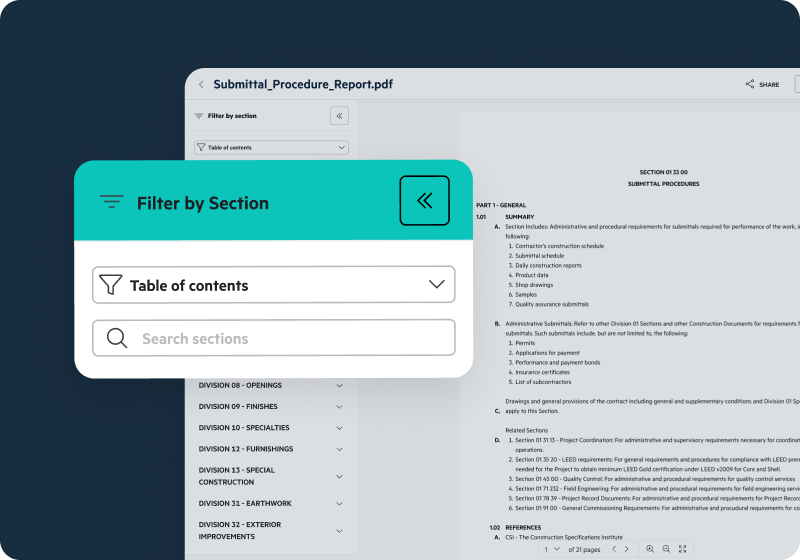 Egnyte Specs Analyst filter by section view